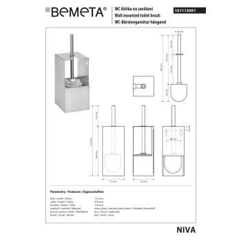 Bemeta NIVA Szczotka wc Wisząca Stal Szczotkowana 101113091