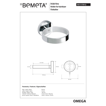 Bemeta OMEGA uchwyt na suszarkę do włosów 101117012