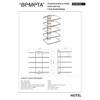 Bemeta Wieszak na ręczniki 5-poziomowy kwadratowy 101302182