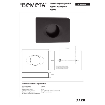 Bemeta DARK pojemnik na woreczki higieniczne plastikowy matowy 101403030