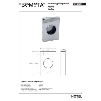 Bemeta Pojemnik woreczków higienicznych połysk 101403031