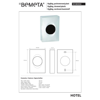 Bemeta Pojemnik na worki higieniczne plastik połysk 101403032