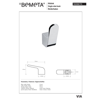 Bemeta VIA Wieszak pojedynczy 102306172