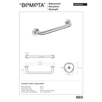 Bemeta NEO uchwyt wannowy 300 mm 102307015