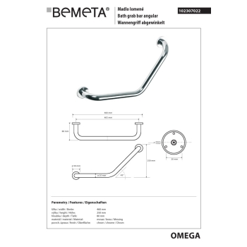 Bemeta OMEGA uchwyt wannowy profilowany 102307022
