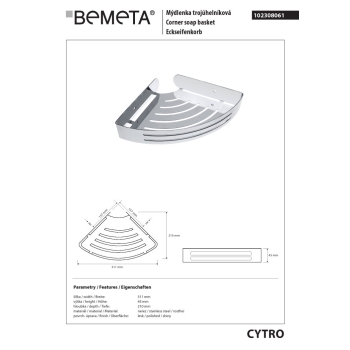 Bemeta CYTRO mydelniczka narożnikowa ażurowa stal nierdzewna błyszcząca 102308061