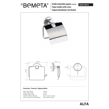 Bemeta ALFA Uchwyt na papier toaletowy z klapką 102512012