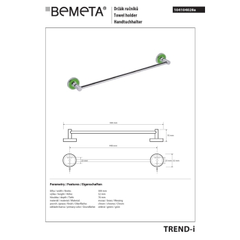Bemeta TREND-I Wieszak na ręczniki 450 mm zielony 104104028a