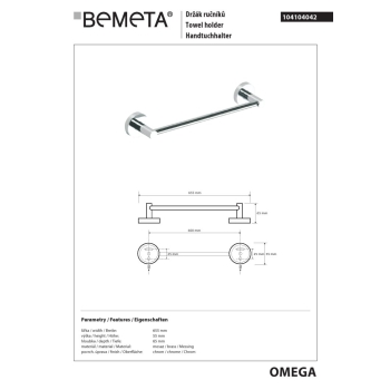 Bemeta OMEGA wieszak na ręczniki 600 mm 104104042$K