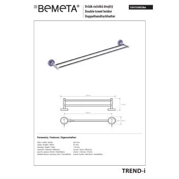 Bemeta TREND-I Podwójny wieszak na ręczniki granatowy 104104058e$K