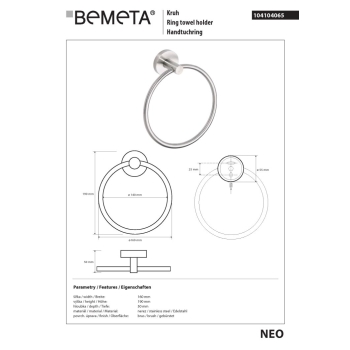 Bemeta NEO Wieszak na ręcznik koło 104104065