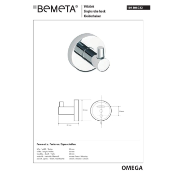 Bemeta OMEGA Wieszak pojedynczy 104106022