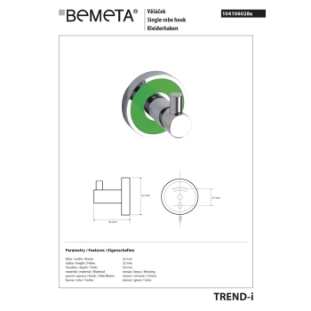 Bemeta TREND-I Wieszak pojedynczy zielony 104106028a