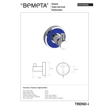 Bemeta TREND-I Wieszak pojedynczy granatowy 104106028e