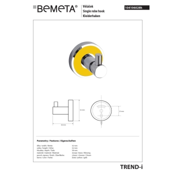 Bemeta TREND-I Wieszak pojedynczy żółty 104106028h