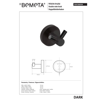 Bemeta DARK Wieszak podwójny 104106030