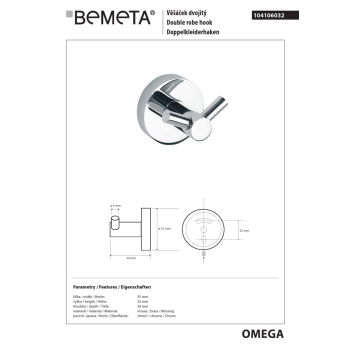 Bemeta OMEGA Wieszak podwójny 104106032