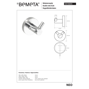 Bemeta NEO Wieszak podwójny 104106035