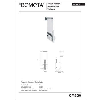 Bemeta OMEGA Wieszak na drzwiczki szafki 18 mm 104106152