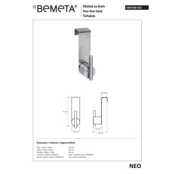 Bemeta NEO Wieszak na drzwi 104106153