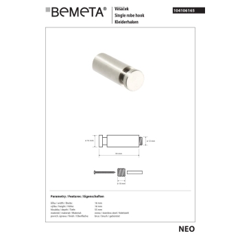 Bemeta NEO Wieszak 50 mm 104106165