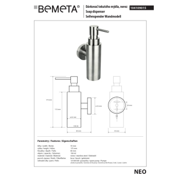 Bemeta NEO Dozownik mydła 150 ml 104109015