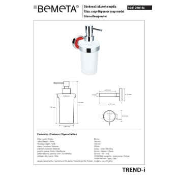 Bemeta TREND-I Dozownik mydła 230 ml czerwony 104109018c