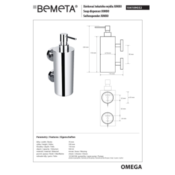Bemeta OMEGA Dozownik mydła 550 ml 104109032
