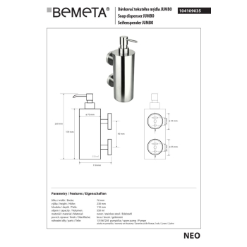 Bemeta NEO Dozownik mydła 550 ml 104109035