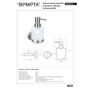 Bemeta NEO Dozownik mydła 200 ml 104109115