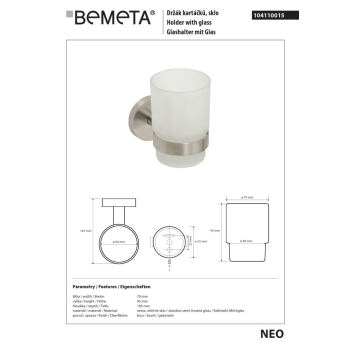 Bemeta NEO szklany kubek wiszący 104110015