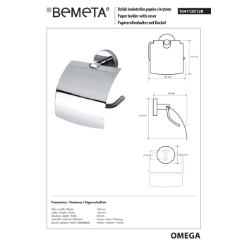 Bemeta OMEGA uchwyt na papier toaletowy z klapką prawy 104112012R