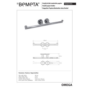 Bemeta OMEGA podwójny uchwyt na papier toaletowy 104201072