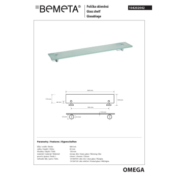Bemeta OMEGA Półka szklana 600 mm 104202042$K