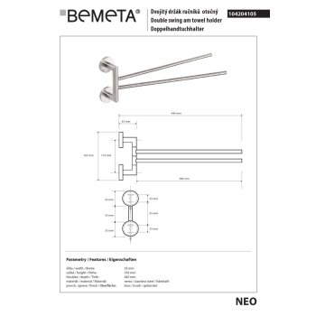 Bemeta NEO Podwójny obrotowy wieszak na ręczniki 104204105