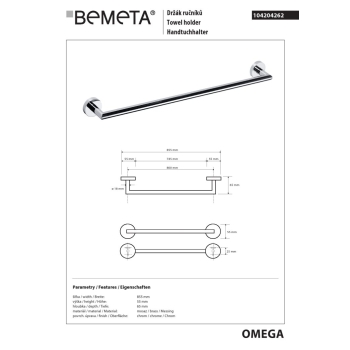 Bemeta OMEGA Wieszak na ręcznik 800 mm 104204262$K
