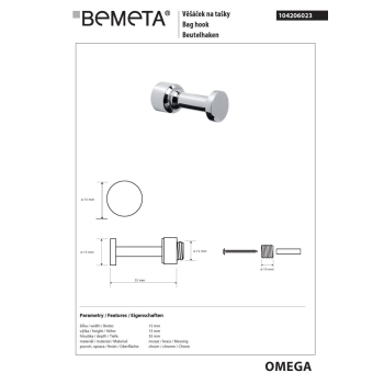 Bemeta OMEGA Wieszak 35 mm 104206023