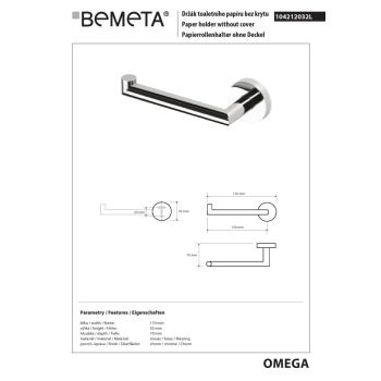Bemeta OMEGA Uchwyt na papier toaletowy lewy 104212032L