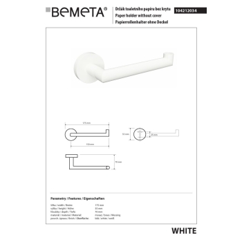 Bemeta WHITE Biały uchwyt na papier toaletowy prawy 104212034