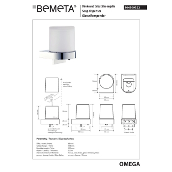 Bemeta OMEGA Dozownik mydła szklany 104309322