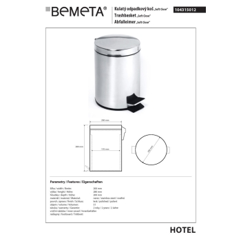 Bemeta Kosz na śmieci 5L stal nierdzewna połysk 104315012