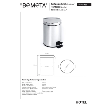 Bemeta Kosz na śmieci 3L stal nierdzewna mat 104315025