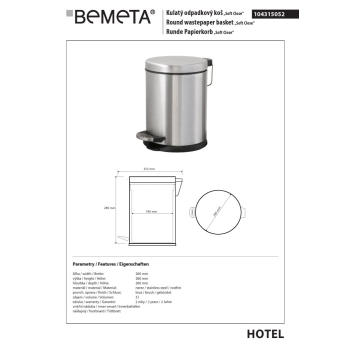 Bemeta Kosz na śmieci 5L stal nierdzewna mat 104315052
