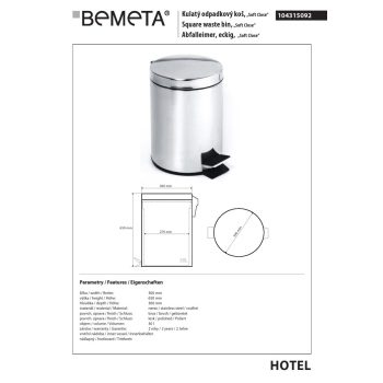 Bemeta Kosz na śmieci 30L stal nierdzewna połysk, 104315092$K