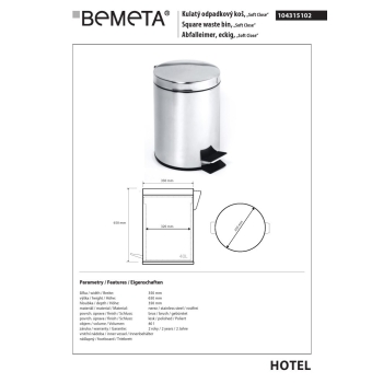 Bemeta Kosz na śmieci 40L stal nierdzewna połysk 104315102$K