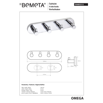 Bemeta OMEGA Wieszak poczwórny 104405212