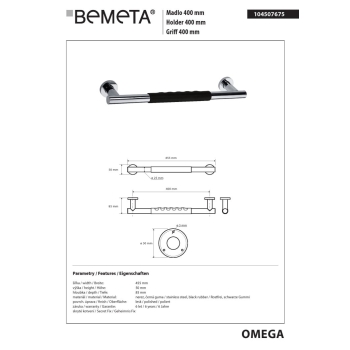 Bemeta OMEGA Uchwyt 400 mm czarna guma 104507675