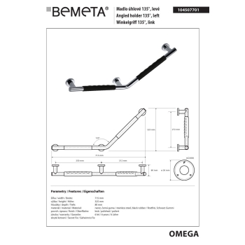 Bemeta OMEGA Uchwyt 135° - prawy czarna guma 104507701$K