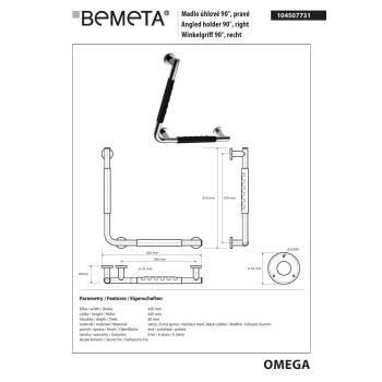 Bemeta OMEGA Uchwyt 90° - lewy czarna guma 104507731$K