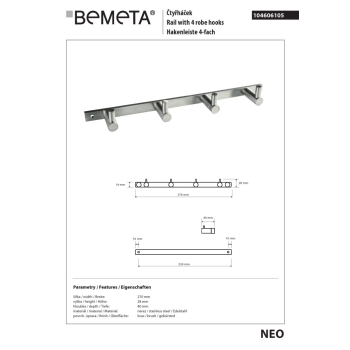 Bemeta NEO Wieszak poczwórny 104606105